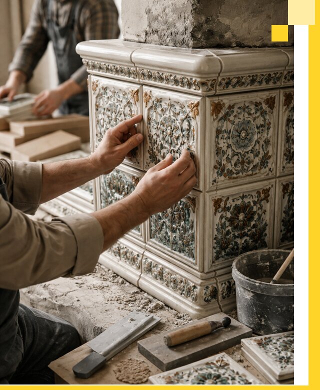 Изразцовые камины под ключ в Устях-Илимске: проект и монтаж