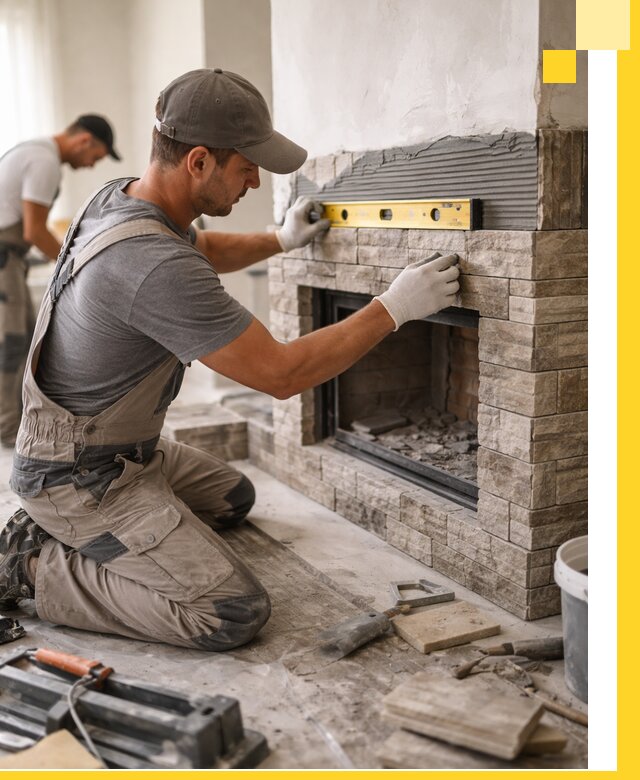 Облицовка каминов в Устях-Илимске, монтаж и отделка натуральным камнем