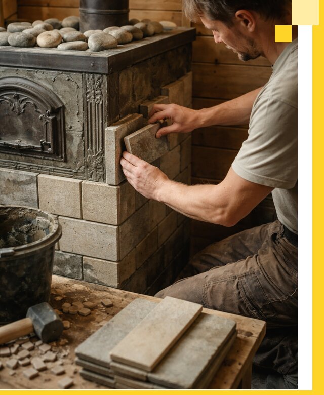 Облицовка банных печей в Устях-Илимске профессиональная отделка