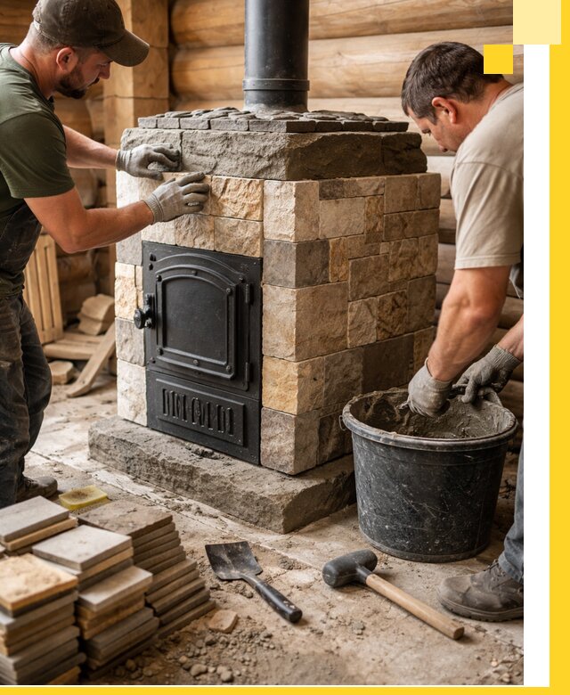 Облицовка банной печи под ключ в Устях-Илимске: камень и плитка