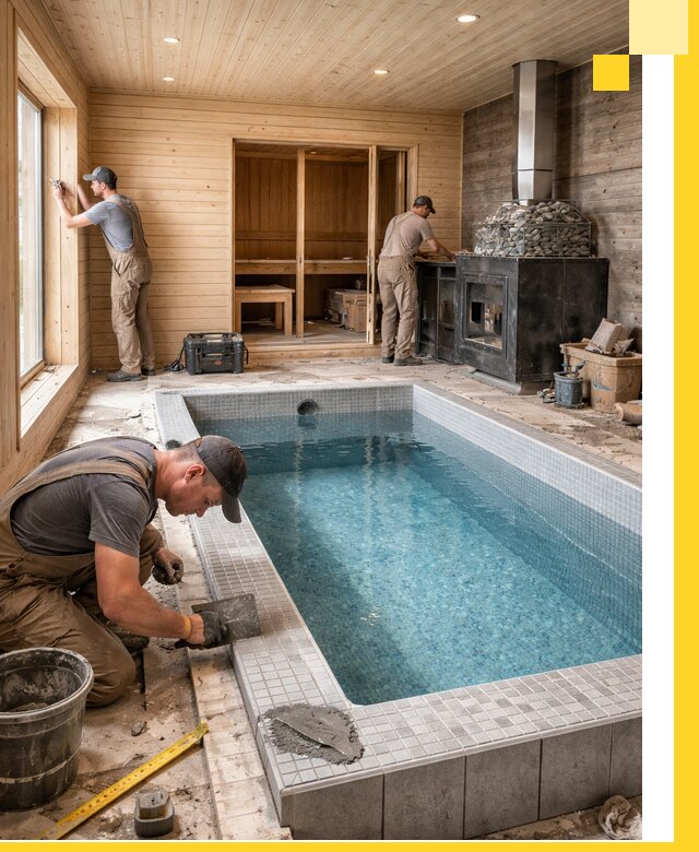 Проект бани с бассейном и сауной в Устях-Илимске под ключ