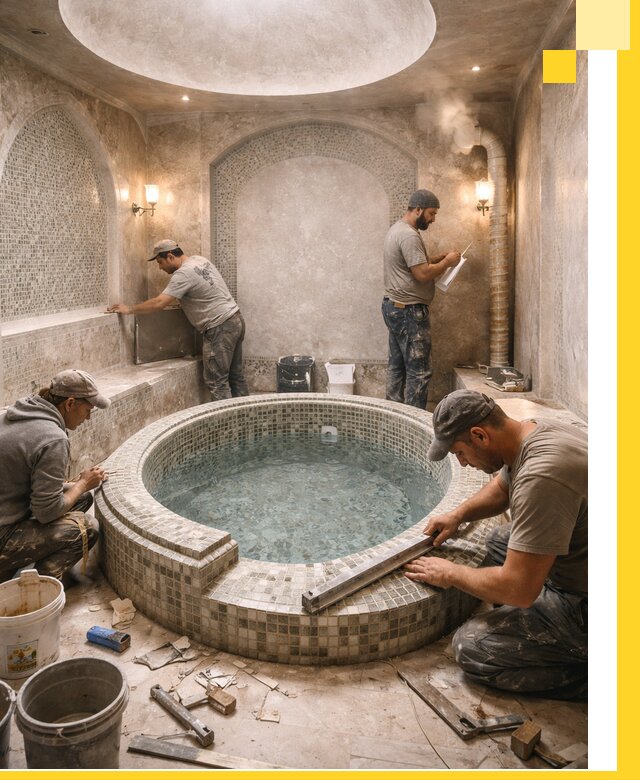 Профессиональное строительство хамама с бассейном в Устях-Илимске под ключ