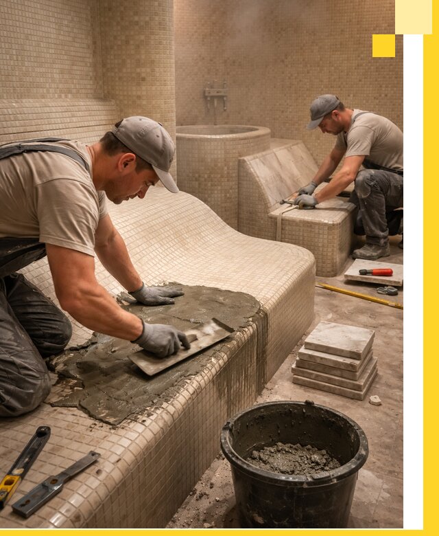 Лежаки для хамама под ключ в Устях-Илимске, проект и монтаж